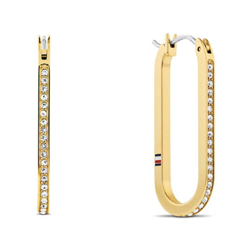 Σκουλαρίκια κρίκοι Tommy Hilfiger 2780866 σε οβάλ σχήμα κατασκευασμένα από επιπλατινωμένο ατσάλι σε χρυσό χρώμα και λαμπερά ζιργκόν!